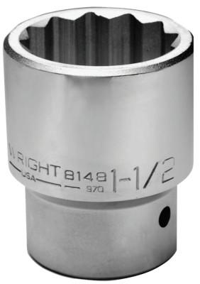 Wright Tool 1" Dr. Standard Sockets, 1 in Drive, 2 13/16 in, 12 Points, 8190