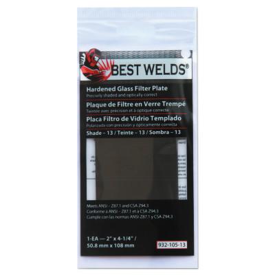 Best Welds Glass Filter Plate, Shade 13, 2 x 4 1/4 in, Green, 932-105-13