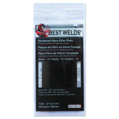 Best Welds Glass Filter Plate, Shade 14, 2 x 4 1/4 in, Green, 932-105-14