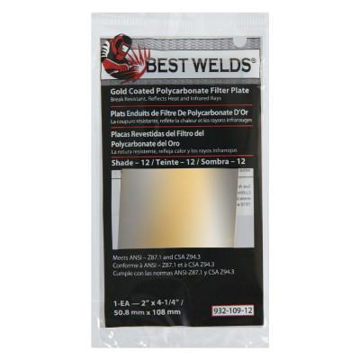 Best Welds Gold Coated Filter Plate, Gold/12, 2 in x 4.25 in, Polycarbonate, 932-109-12