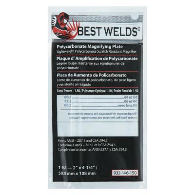 Best Welds Plastic Magnifier Plate, 2 in x 4.25 in, 1.5 Diopter, Polycarbonate, Clear, 932-146-150