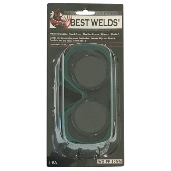 Best Welds Fixed Front Flex Goggles, Green, Shade 5, Vinyl, WG-FF-50MM
