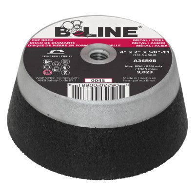 B-Line Cup Wheel, 4 in dia, 2 in Thick, 5/8 in-11 Arbor, 36 Grit, Alum Oxide, 004S