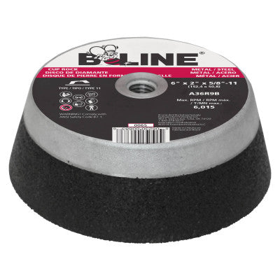 B-Line Cup Wheel, 6 in dia, 2 in Thick, 5/8 in-11 Arbor, 36 Grit, Alum Oxide, 006S