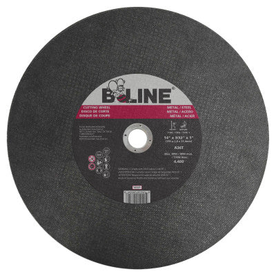 B-Line Cutting Wheel, 14 in dia, 3/32 in Thick, 1 in Arbor, 36 Grit, Alum Oxide, 14321