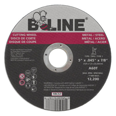 B-Line Cutting Wheel, 5 in dia, 0.045 in Thick, 7/8 in Arbor, 60 Grit, Alum Oxide, 1RC57