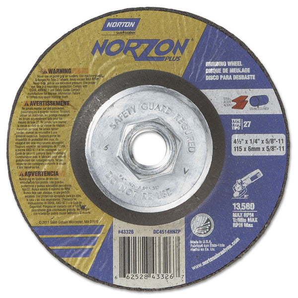 Norton NorZon Plus Depressed Center 4-1/2" Wheel (Box of 10) - AMMC