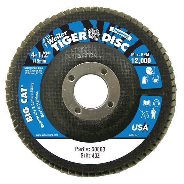 Weiler Big Cat High Density 4-1/2" Zirconium Flap Discs - AMMC