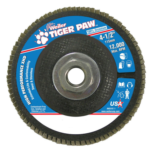 Weiler Tiger Paw Super High Density 4-1/2" Flap Disc (Box of 10) - AMMC